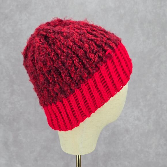 Red Crochet Knit Bucket Cap Hat Fun Vintage Y2K Funky Beanie - Picture 1 of 4